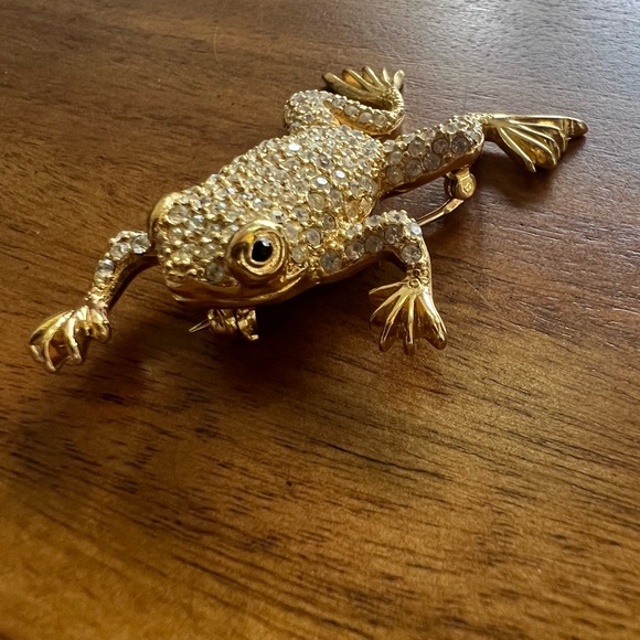 Dior Jewelry Rare Signed Christian Dior Frog Broochpin Gold Plated